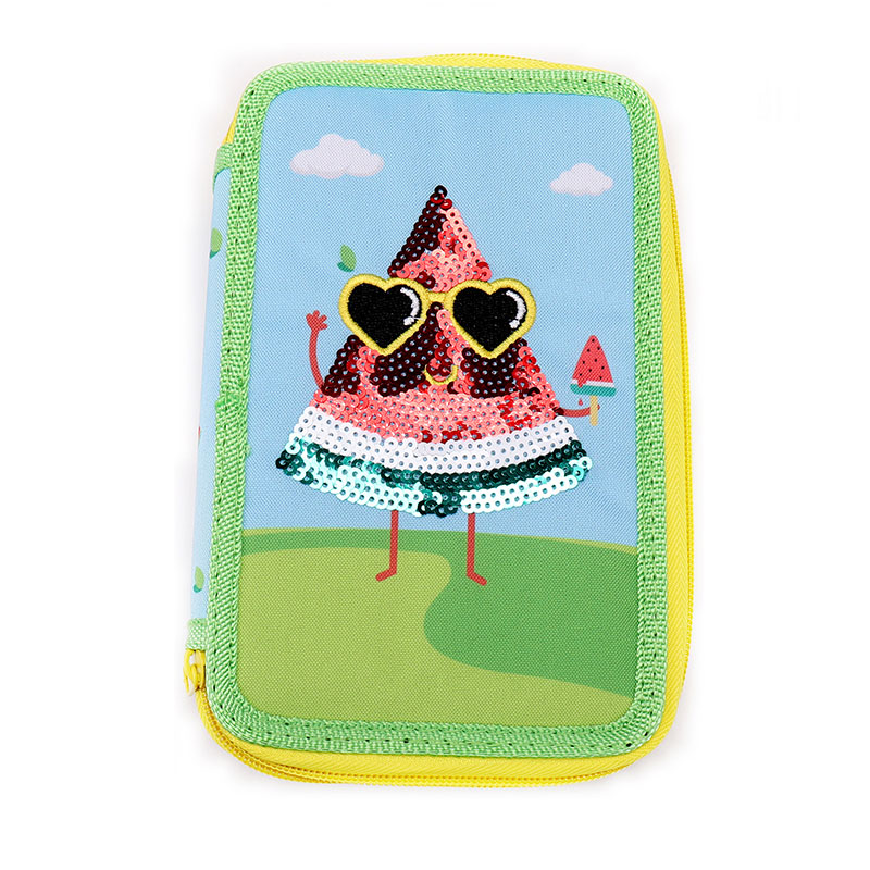 Braid Trim Watermelon Double Zippers Potlot Case kanggo Siswa