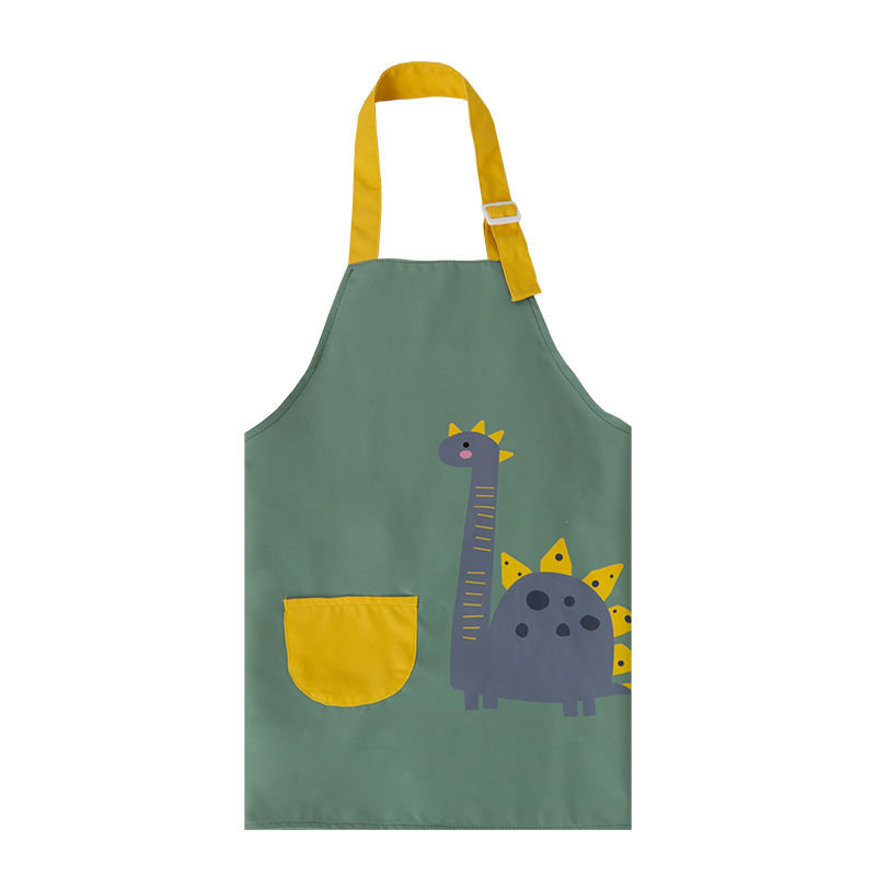 Dinosaurus Kartun Printed Waterproof Kids Apron kanggo Kegiatan Seni
