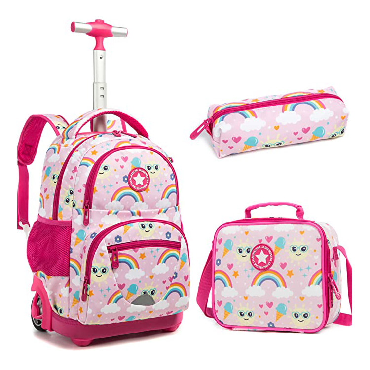 Kids Wheeled Backpack Trolley Bag karo Lunch Bag Pencil Case