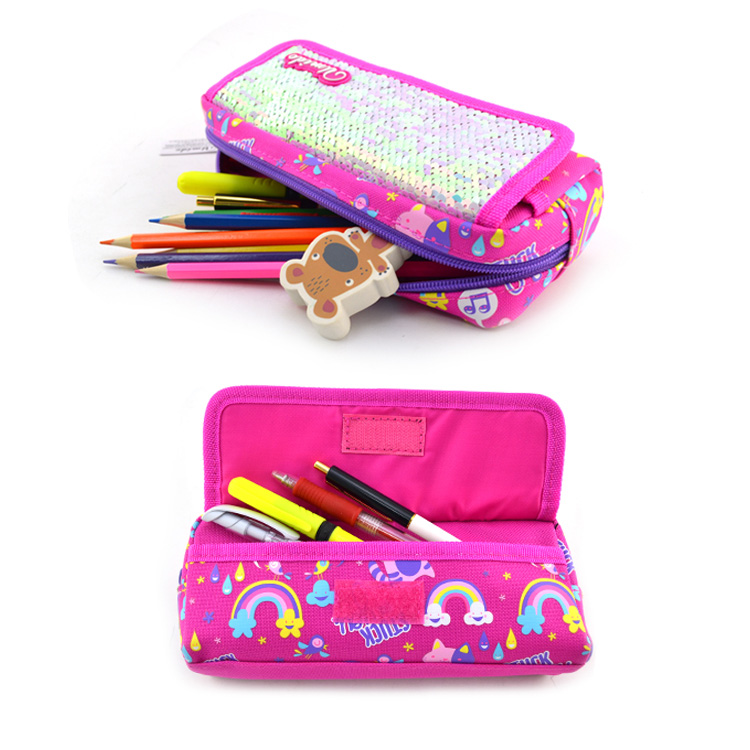 Sequins Polyester Kartun Zipper Pencil Bag